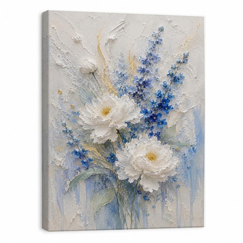 Blue white floral canvas - floral, wall