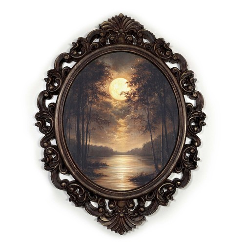 Moonlit woodland lake canvas - moonlit,