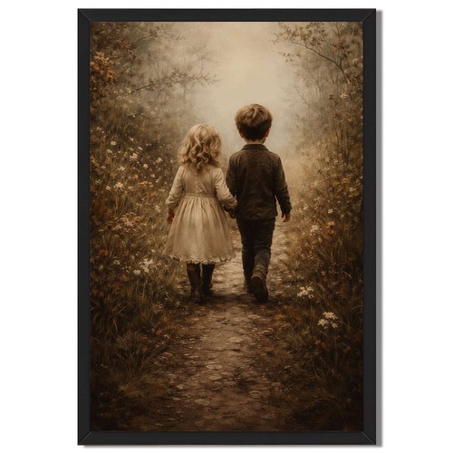 Walking together framed canvas - framed,